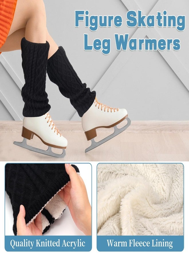 Regilt 2 Sets Figure Skating Leg Warmers Gloves Headband Set Zipper Fleece Lined Leg Warmers Socks for Ice Skating (Black&White-Long) - Image 3